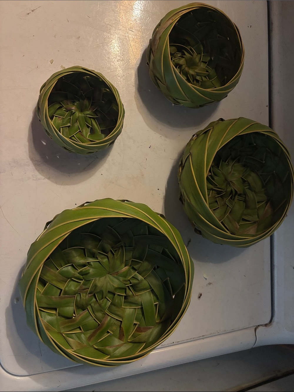 Handwoven Green Palm Leaf Nesting Bowls $25 each or all for $65